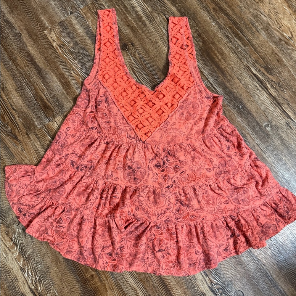 Free people Women's Coral floral boho peasant loose Sleeveless embroidered Top